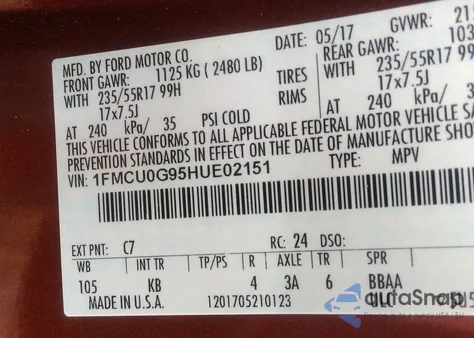 2017 Ford Escape Se from USA, damaged, VIN 1FMCU0G95HUE02151